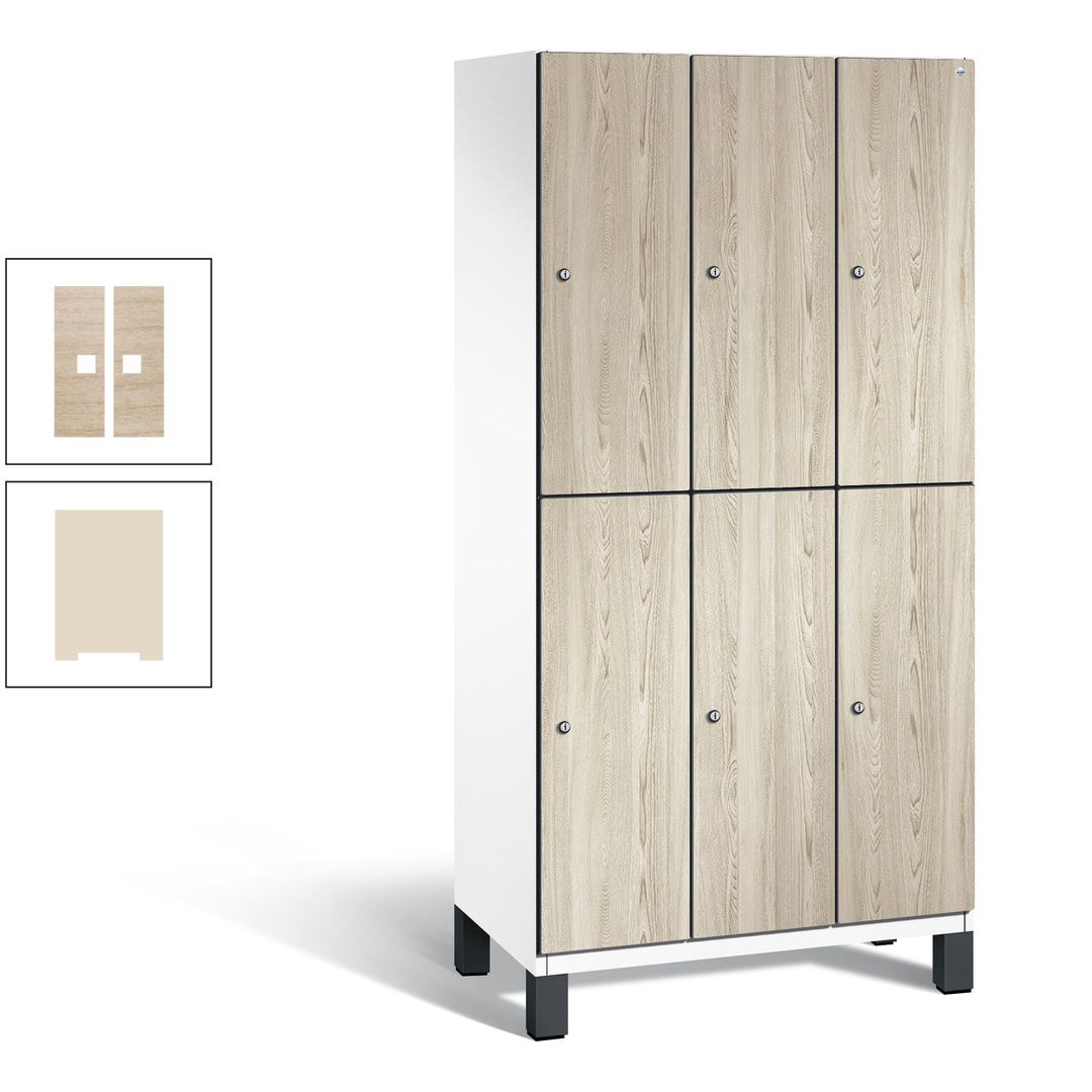 Fächerschrank, Garderobenschrank, mit Füßen, 3 Abteile, 1.980 x 900 x 525 mm (HxBxT), Korpus anthrazitgrau, Tür Donau-Ahorn