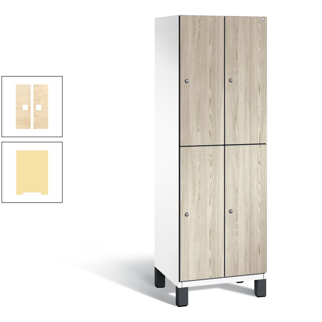 Fächerschrank, Garderobenschrank, mit Füßen, 2 Abteile, 1.980 x 600 x 525 mm (HxBxT), Korpus anthrazitgrau, Tür Donau-Ahorn