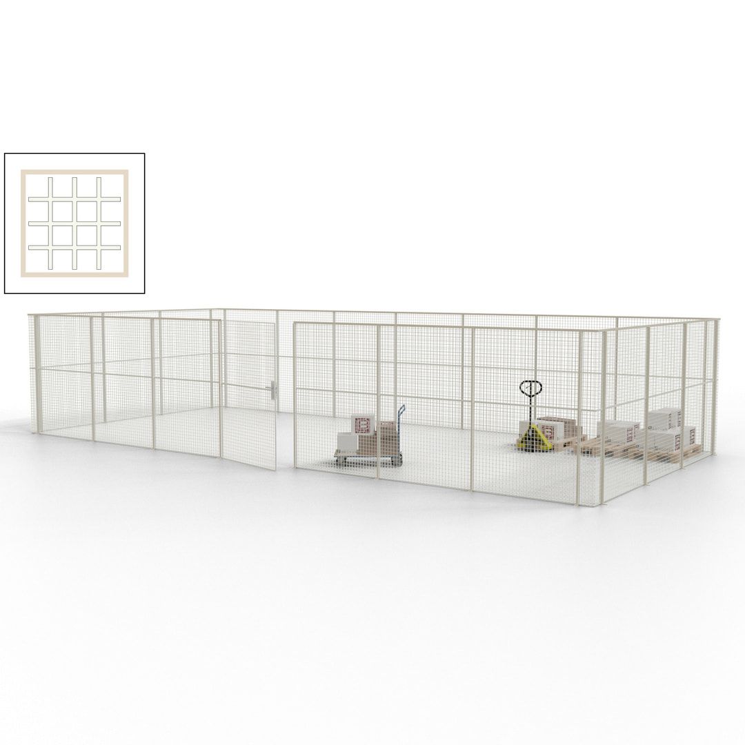 Hallentrennwand - Flügeltür, Gitter - 19 Gitterwände - 2.200 x 10.900 x 4.900 mm (HxBxT) - Perlweiß/reinorange