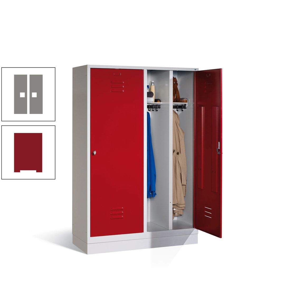 Doppel-Spind mit Großtüren, Garderobenschrank mit Sockel, 4 Abteile a 300 mm, Korpus anthrazitgrau, Tür anthrazitgrau, 1.800 x 1.190 x 500 mm (HxBxT)