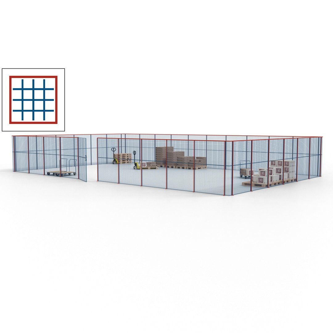 Maschinen Schutzgitter - Hallentrennwand - Sicherheitszaun - Tür - 48 m - 2.200 x 15.400 x 9.400 mm (HxBxT) - enzianblau