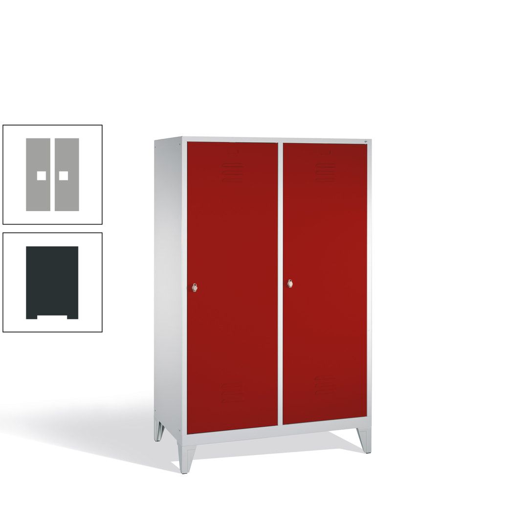 Doppel-Spind mit 2 Großtüren, Garderobenschrank mit Füßen, 4 Abteile a 300 mm, Korpus anthrazitgrau, Tür anthrazitgrau, 1.850 x 1.190 x 500 mm (HxBxT)