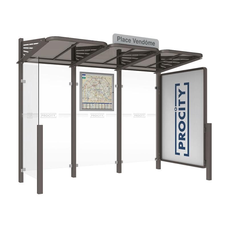 Buswartehalle - Unterstand - modular - Fahrplankasten - Haltestellenschild - Seitenwand - Schaukasten - 2.200 x 3.000 x 1.500 mm (HxBxT) - enzianblau