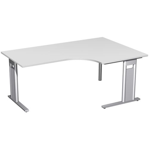 Eckschreibtisch, Eckteil 800 mm, Ecke rechts, Füße einseitig verkürzt, C-Fuß Pro, 720 x 1.600 x 1.200 mm (HxBxT), Gestell silber, Dekor Ahorn