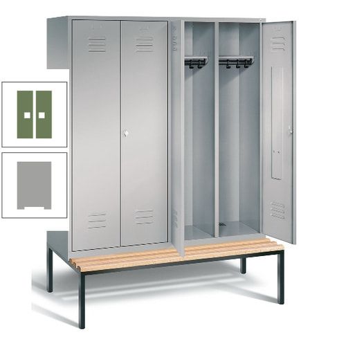 Doppel-Spindschrank, Buche Sitzbank untergebaut, 4 Abteile a 400 mm, Korpus lichtgrau, Tür anthrazitgrau, 2.090 x 1.590 x 815 mm (HxBxT)