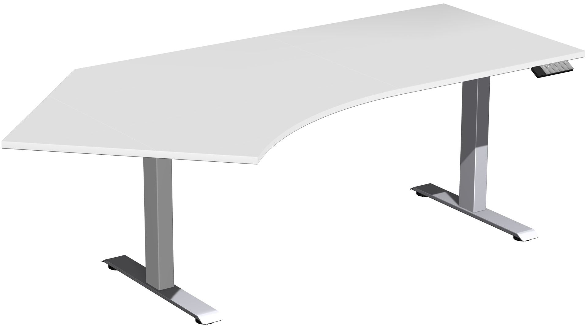 Winkelschreibtisch, Winkel links, Elevate Basic, elektronisch höhenverstellbar, 730 - 1.230 x 2.166 x 1.130 mm (HxBxT), Gestell anthrazit, Dekor Ahorn