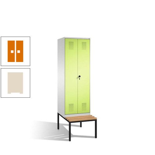 Doppel-Spind, Garderobenschrank, Buche Sitzbank untergebaut, 2 Abteile a 300 mm, Korpus anthrazitgrau, Tür anthrazitgrau, 2.090 x 600 x 815 mm (HxBxT)