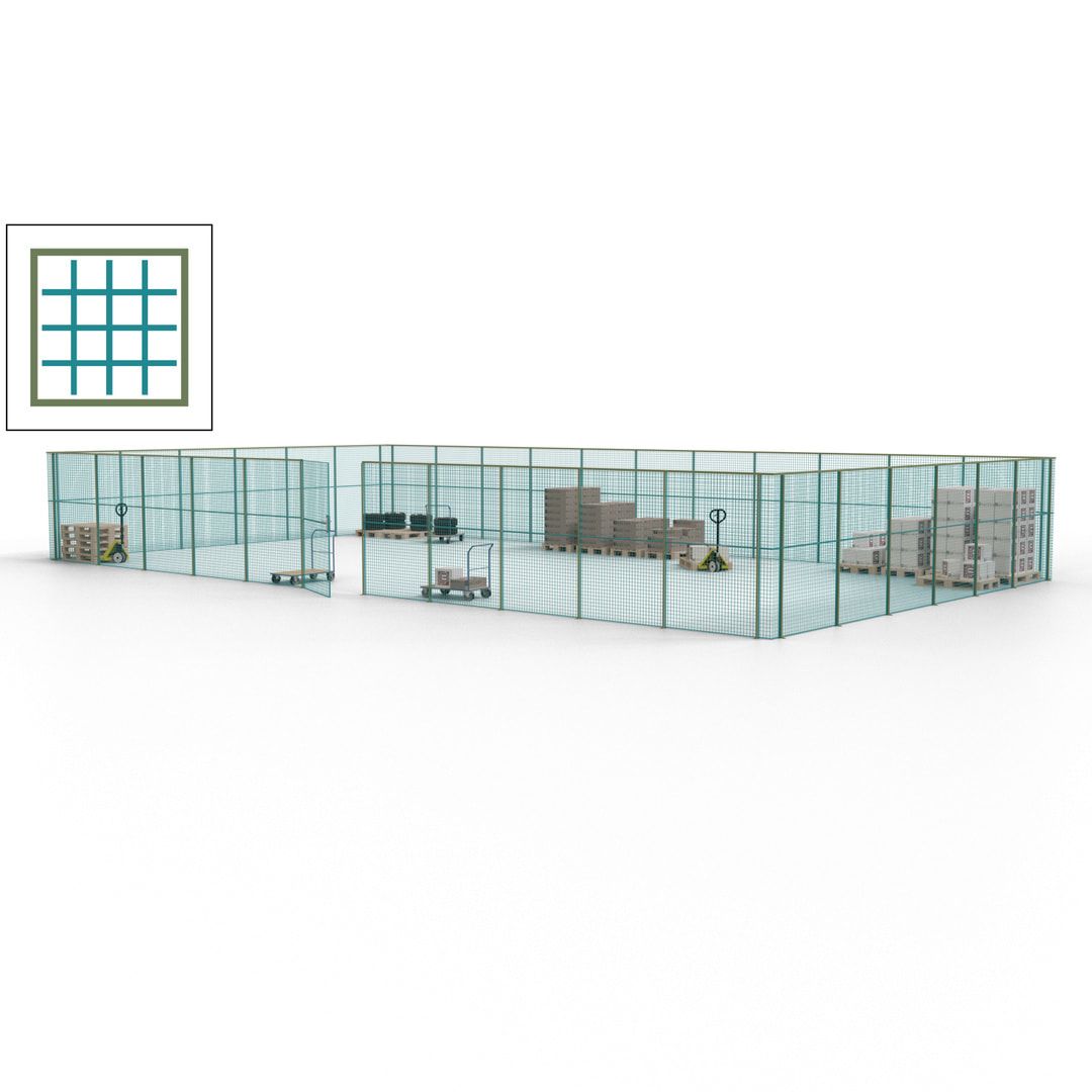 Maschinen Schutzgitter - Hallentrennwand - Sicherheitszaun - Tür - 51 m - 2.200 x 16.900 x 9.400 mm (HxBxT) - enzianblau