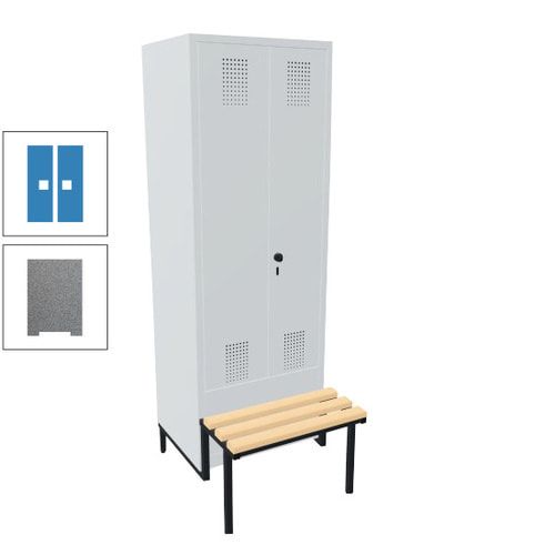Doppel-Spind, Garderobenschrank, Buche Sitzbank integriert, 2 Abteile a 400 mm, Korpus anthrazitgrau, Tür anthrazitgrau, 1.850 x 800 x 815 mm (HxBxT)