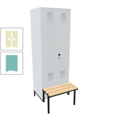 Doppel-Spind, Garderobenschrank, Buche Sitzbank integriert, 2 Abteile a 400 mm, Korpus anthrazitgrau, Tür anthrazitgrau, 1.850 x 800 x 815 mm (HxBxT)