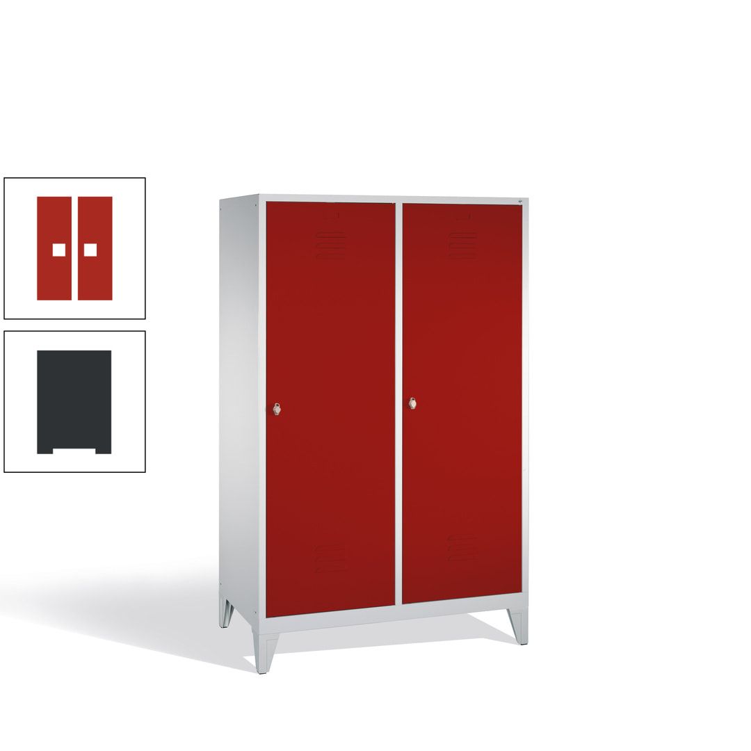 Doppel-Spind mit 2 Großtüren, Garderobenschrank mit Füßen, 4 Abteile a 300 mm, Korpus anthrazitgrau, Tür anthrazitgrau, 1.850 x 1.190 x 500 mm (HxBxT)