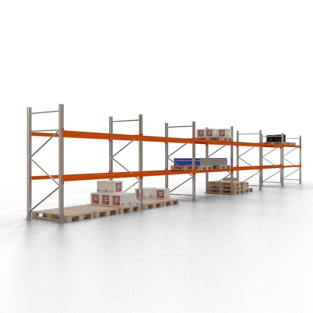 Palettenregal - 1,5 t - 2,0 x 11,3 x 1,1 m - 4 Felder - Schwerlastregal VKfrei