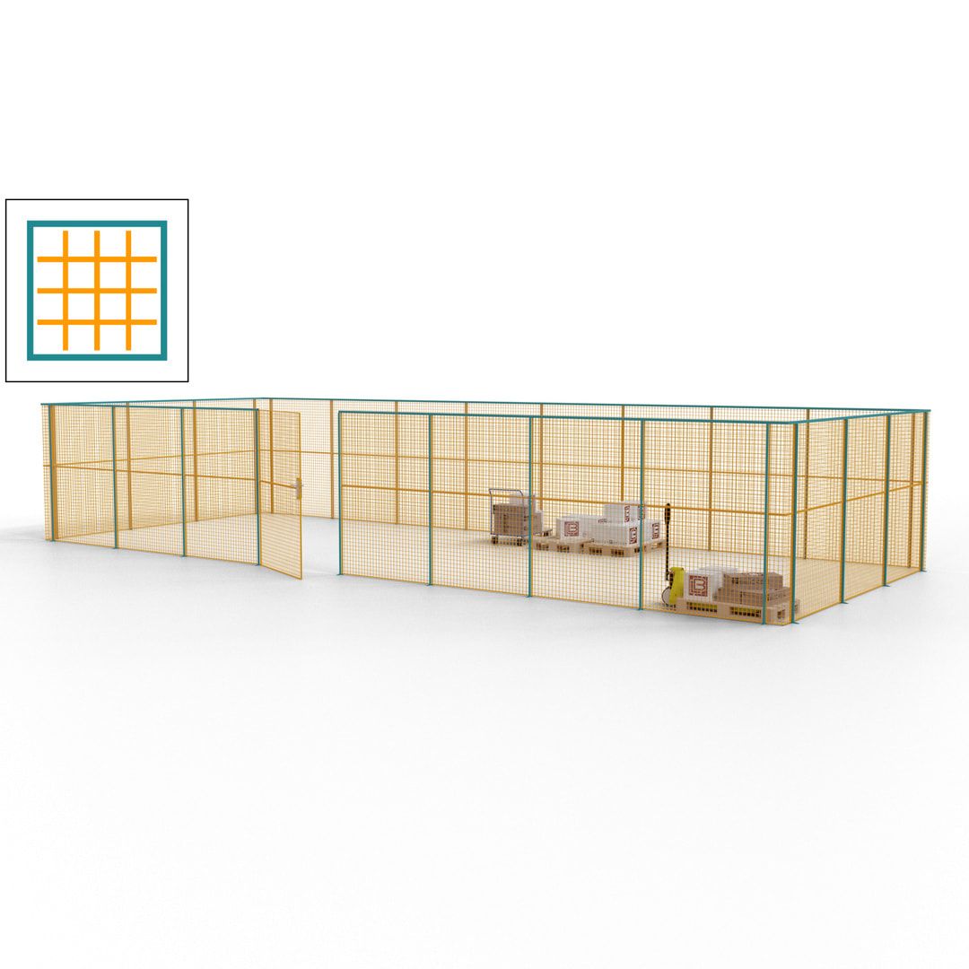 Maschinen Schutzgitter - Hallentrennwand - Sicherheitszaun - Tür - 33 m - 2.200 x 12.400 x 4.900 mm (HxBxT) - enzianblau
