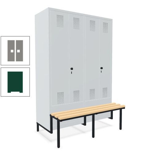 Doppel-Spind, Garderobenschrank, Buche Sitzbank integriert, 4 Abteile 300 mm, Korpus anthrazitgrau, Tür anthrazitgrau, 1.850 x 1.200 x 815 mm (HxBxT)