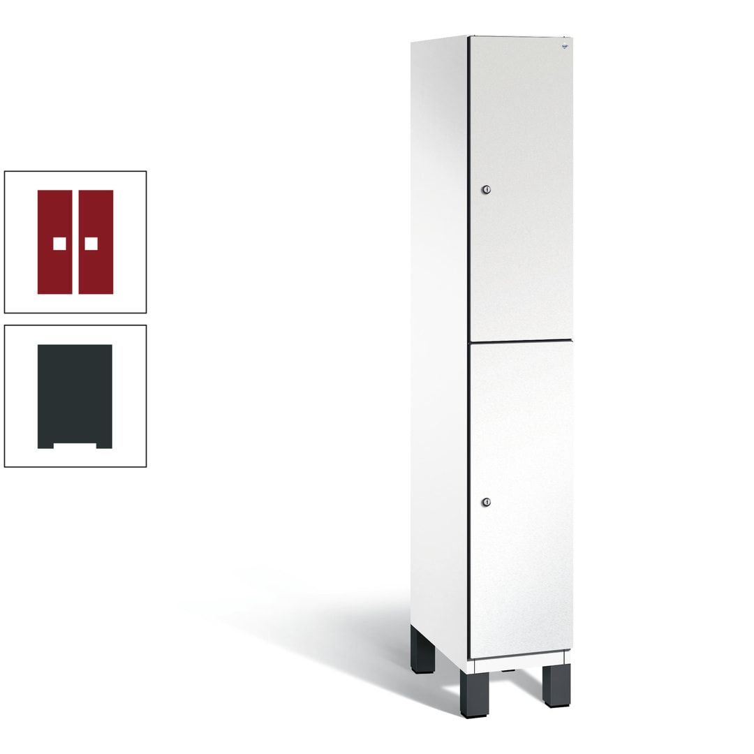 Fächerschrank, Stahlschrank, doppelstöckig, 2 Fächer, Füße, Korpus anthrazitgrau, Tür anthrazitgrau, 1.980 x 300 x 525 mm (HxBxT)
