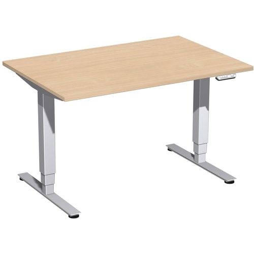 Schreibtisch, Elektro Pro+, elektronisch höhenverstellbar, 625-1.285 x 1.200 x 800 mm (HxBxT), Gestell silber, Dekor Buche