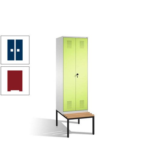 Doppel-Spind, Garderobenschrank, Buche Sitzbank untergebaut, 2 Abteile a 300 mm, Korpus anthrazitgrau, Tür anthrazitgrau, 2.090 x 600 x 815 mm (HxBxT)