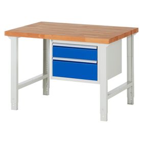 Werkbank - 2 Schubladen - Teilauszug - 150:1 / 210:1 - Höhe 790-1.140 mm - 1.250 x 900 mm (BxT) - 750 kg - Buche - Farbe wählbar