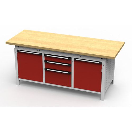 OTTOKIND Werkbank - bündige Arbeitsplatte - 810 x 1.695 x 750 mm (HxBxT) - 3 Schubladen - 2 Schränke - lichtgrau
