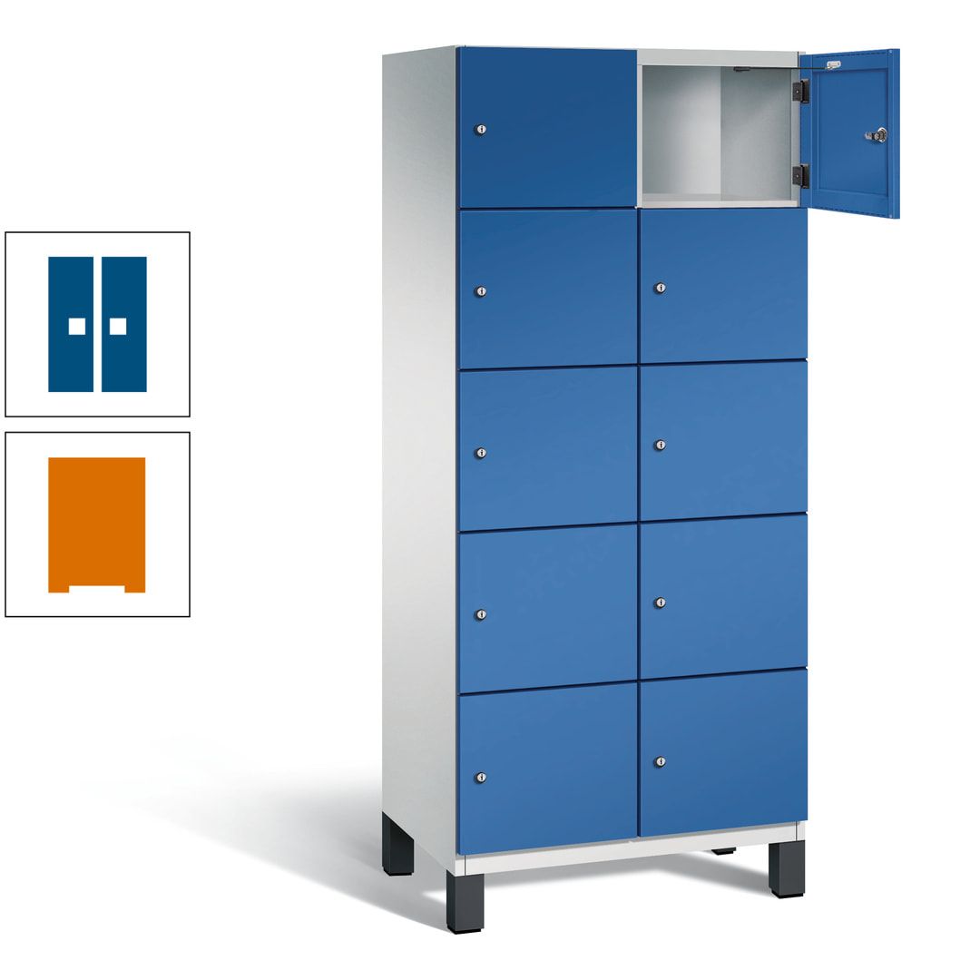 Fächerschrank, Stahlschrank, 10 Fächer, Türöffnungsbegrenzer, Füße, 1.980 x 800 x 525 mm (HxBxT), Korpus anthrazitgrau, Front anthrazitgrau