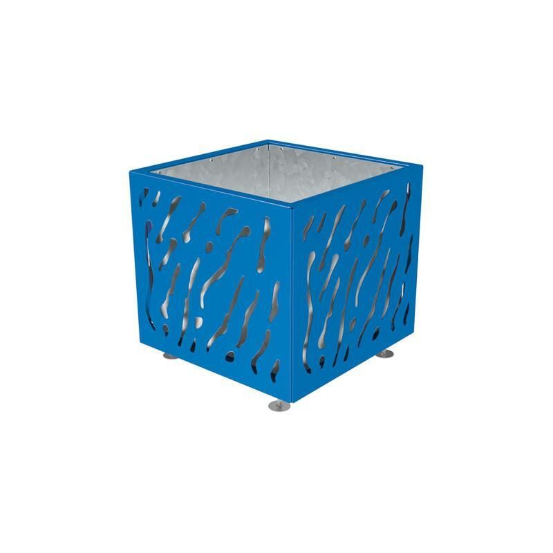 Pflanzbehälter, Stahlblech fvz, einfarbig, innen feuerverzinkt mit Verladungsgriffen, verstellbare Füße, 760 x 790 x 790 mm (HxBxT), enzianblau