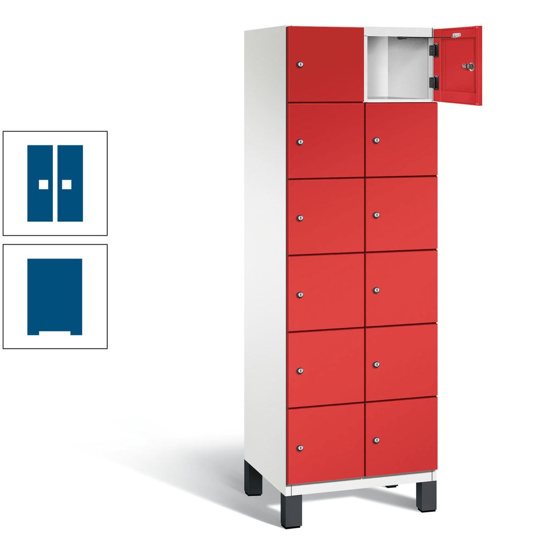 Fächerschrank, Stahlschrank, 12 Fächer, Türöffnungsbegrenzer, Füße, 1.980 x 600 x 525 mm (HxBxT), Korpus anthrazitgrau, Front anthrazitgrau