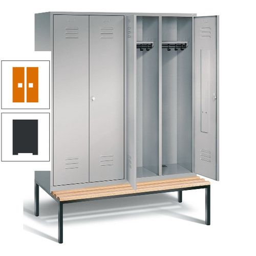 Doppel-Spindschrank, Buche Sitzbank untergebaut, 4 Abteile a 400 mm, Korpus lichtgrau, Tür anthrazitgrau, 2.090 x 1.590 x 815 mm (HxBxT)