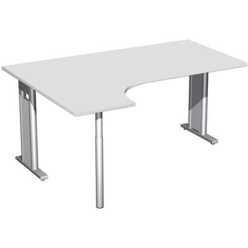 Eckschreibtisch, Ecke links, Füße einseitig verkürzt, C-Fuß Pro, 720 x 1.600 x 1.200 mm (HxBxT), Gestell silber, Dekor Ahorn