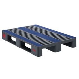 3-Kufen-Palette - HDPE - 1.500 kg - rutschhemmende Oberfl. - 1.200x800x160 mm - grau/blau