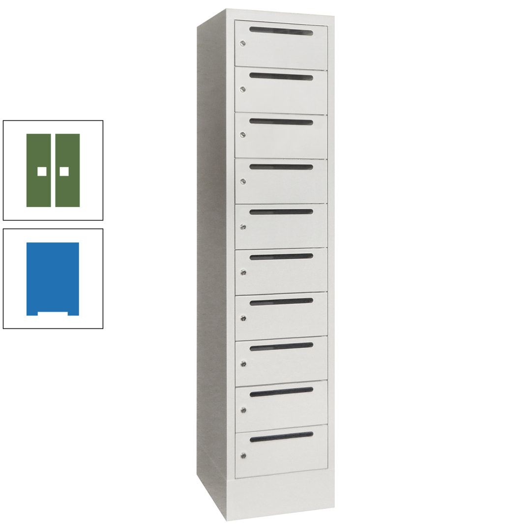 Postverteilerschrank, Schließfachschrank, 1 Abteil a 400 mm, 10 Fächer, 1.850 x 400 x 500 mm (HxBxT), Korpus anthrazitgrau, Front anthrazitgrau