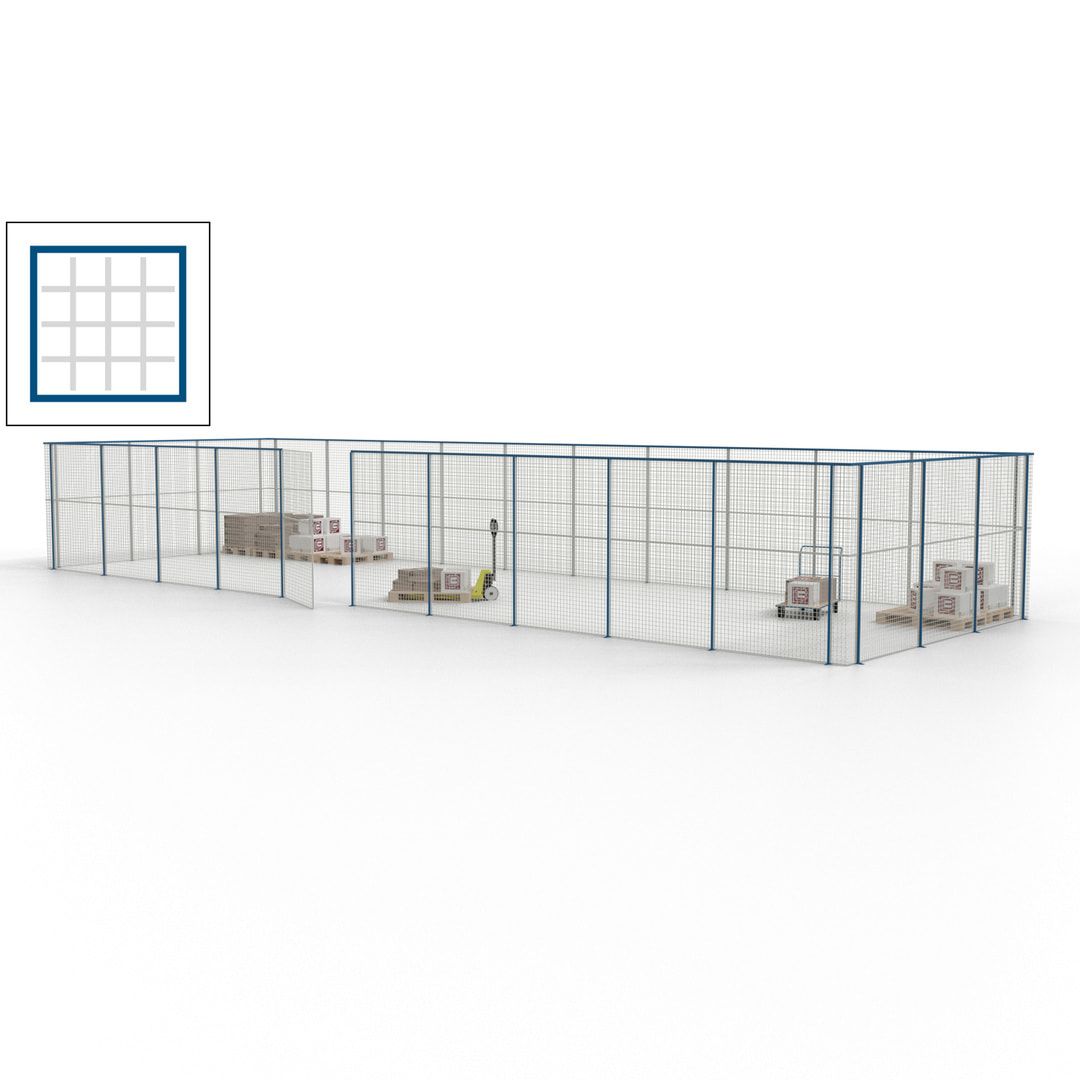 Maschinen Schutzgitter - Hallentrennwand - Sicherheitszaun - Tür - 39 m - 2.200 x 15.400 x 4.900 mm (HxBxT) - enzianblau