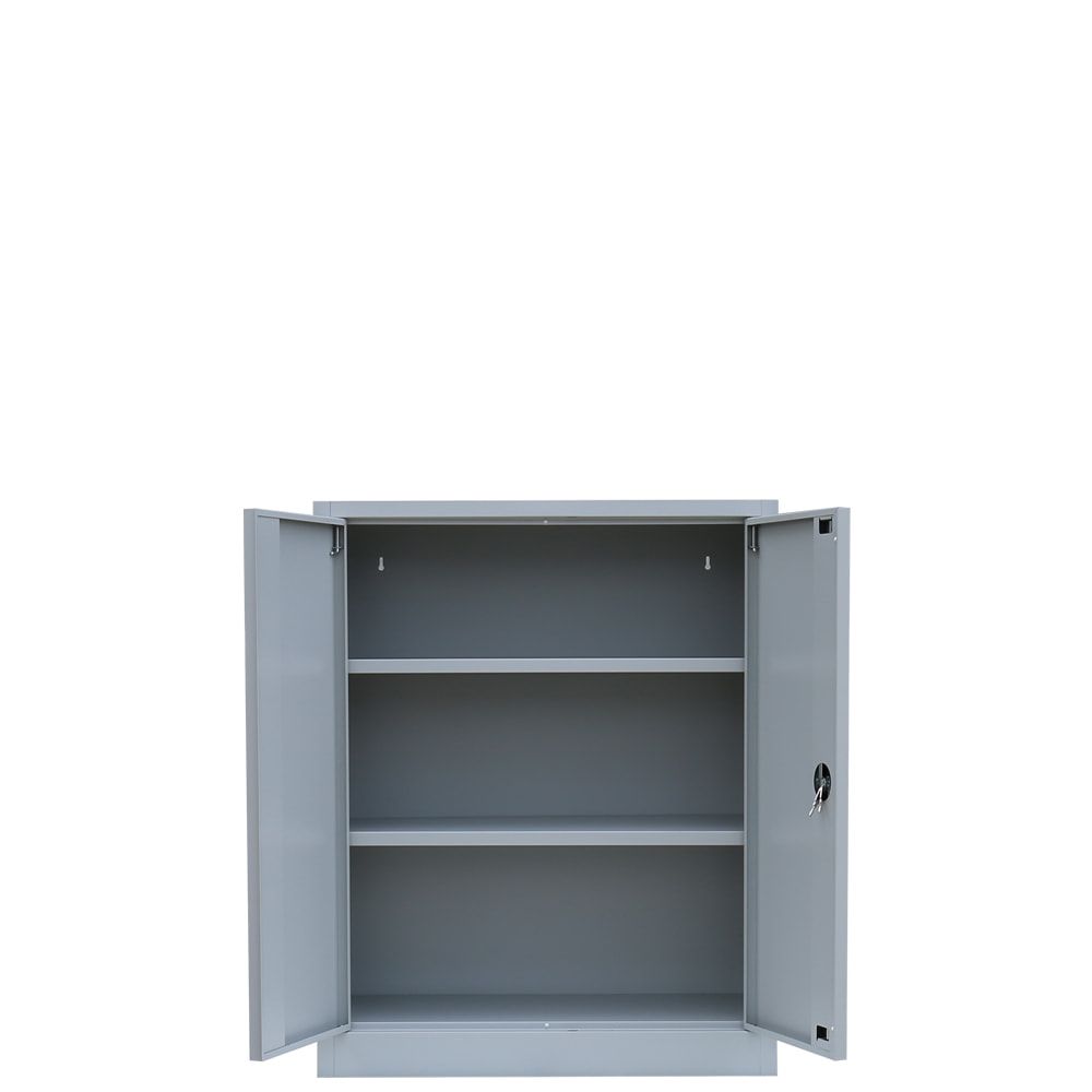 Aktenschrank, Büroschrank, abschließbar, Flügeltüren, 2 Fachböden, 1.000 x 800 x 383 mm (HxBxT), Stahl, Korpus und Türen in lichtgrau