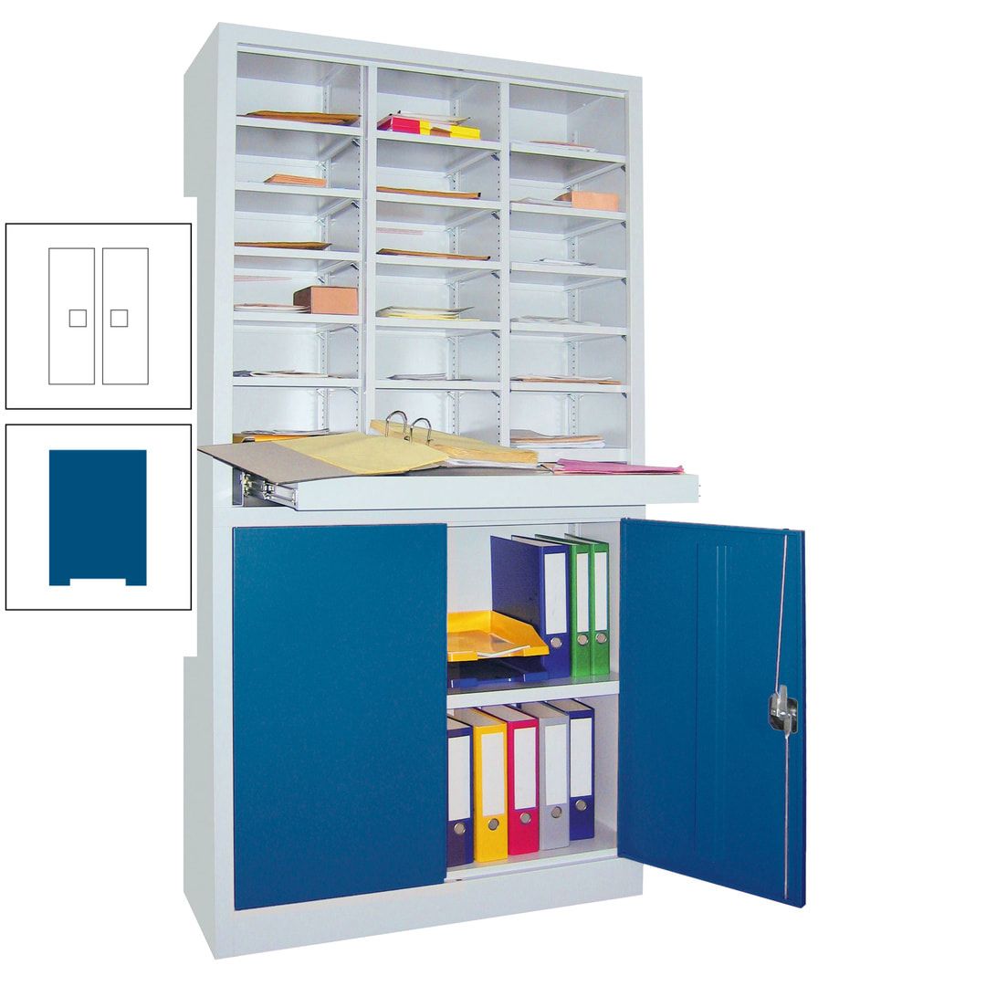 Aktenschrank - Büroschrank mit Sortierstation - 18 Fächer Ordnungsregal - Ausziehboden - 1.950 x 1.000 x 400 mm (HxBxT) - anthrazitgrau