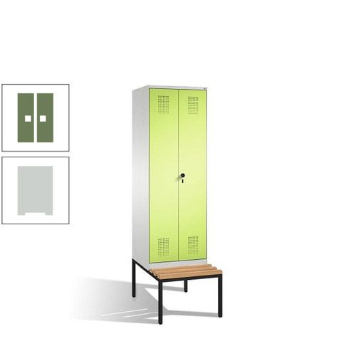 Doppel-Spind, Garderobenschrank, Buche Sitzbank untergebaut, 2 Abteile a 300 mm, Korpus anthrazitgrau, Tür anthrazitgrau, 2.090 x 600 x 815 mm (HxBxT)