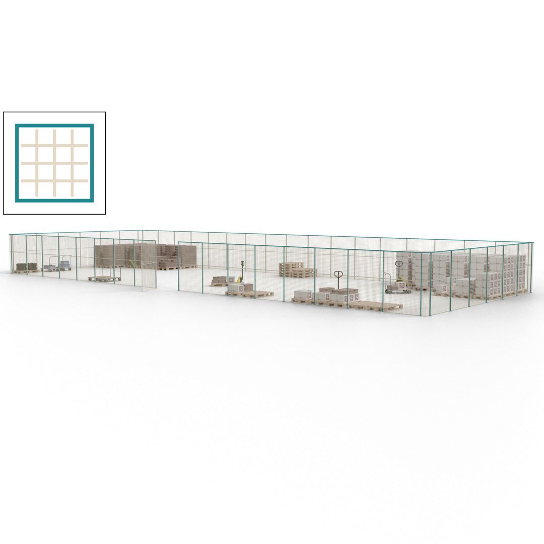 Maschinen Schutzgitter - Hallentrennwand - Sicherheitszaun - Tür - 69 m - 2.200 x 19.900 x 15.400 mm (HxBxT) - enzianblau