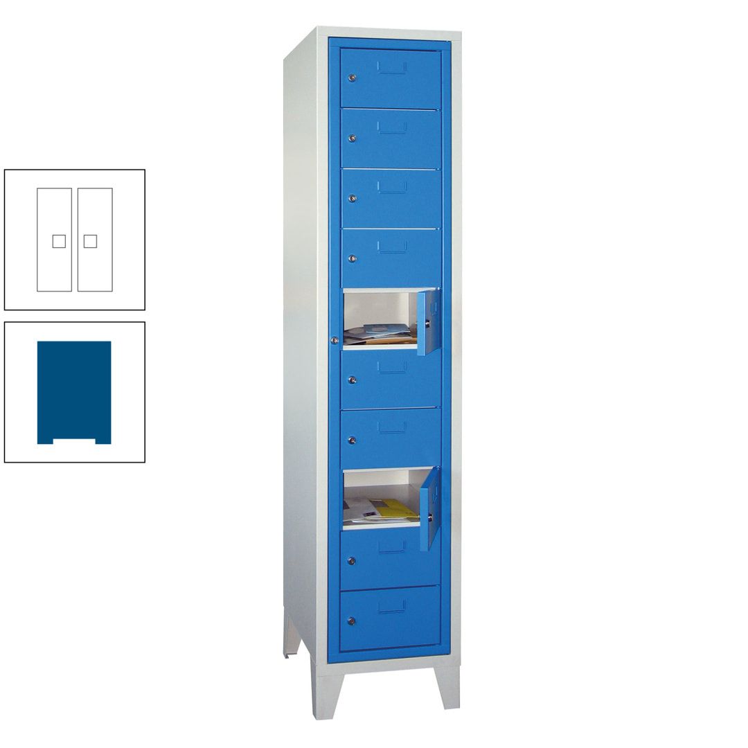 Schließfachschrank - Wäscheausgabeschrank - 10 Fächer a 315 mm - 1.850x400x500 mm (HxBxT) - Füße - Zylinderschloss - anthrazitgrau