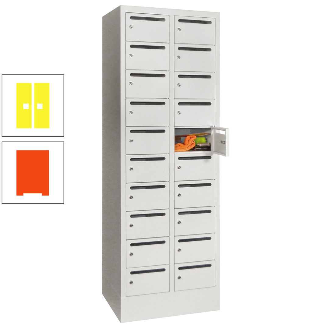 Postverteilerschrank, Schließfachschrank, 2 Abteile a 300 mm, 20 Fächer, 1.850 x 600 x 500 mm (HxBxT), Korpus anthrazitgrau, Front anthrazitgrau