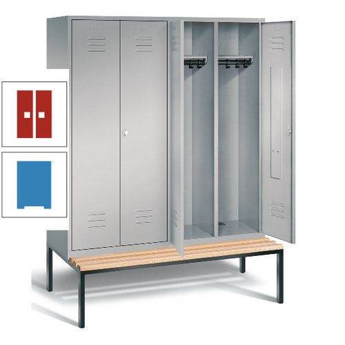 Doppel-Spindschrank, Buche Sitzbank untergebaut, 4 Abteile a 400 mm, Korpus lichtgrau, Tür anthrazitgrau, 2.090 x 1.590 x 815 mm (HxBxT)