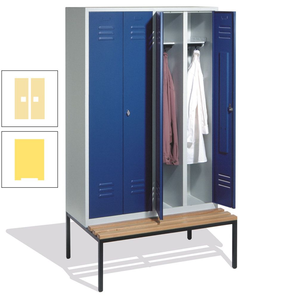 Doppel-Spindschrank, Buche Sitzbank untergebaut, 4 Abteile a 300 mm, Korpus lichtgrau, Tür anthrazitgrau, 2.090 x 1.190 x 815 mm (HxBxT)