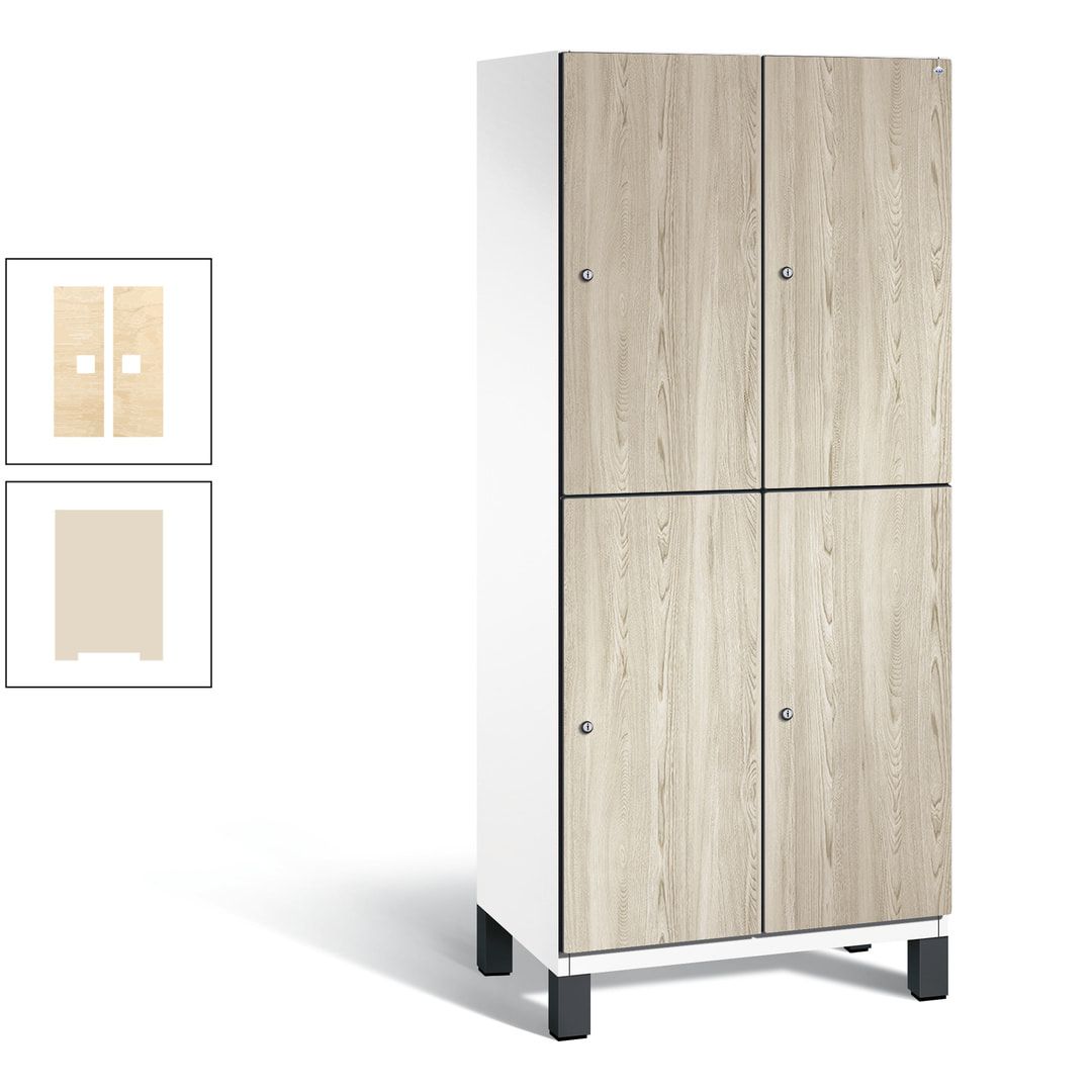 Fächerschrank, Garderobenschrank, mit Füßen, 2 Abteile, 1.980 x 800 x 525 mm (HxBxT), Korpus anthrazitgrau, Tür Donau-Ahorn