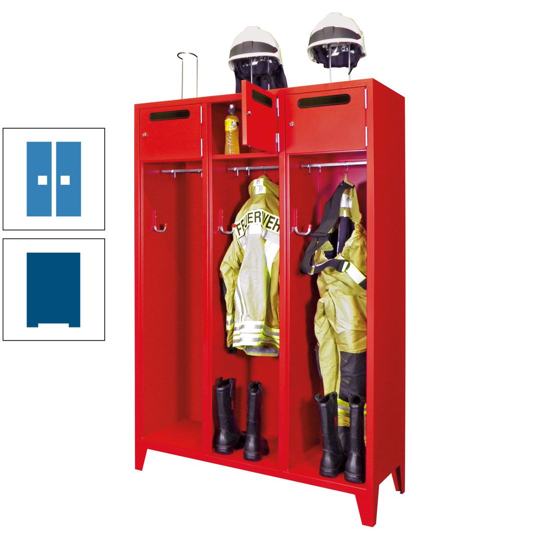 Feuerwehrschrank - 3 Abteile - Ablagefach mit Tür, Einwurfschlitz - 2.100 x 1.230 x 500 mm (HxBxT) - anthrazitgrau