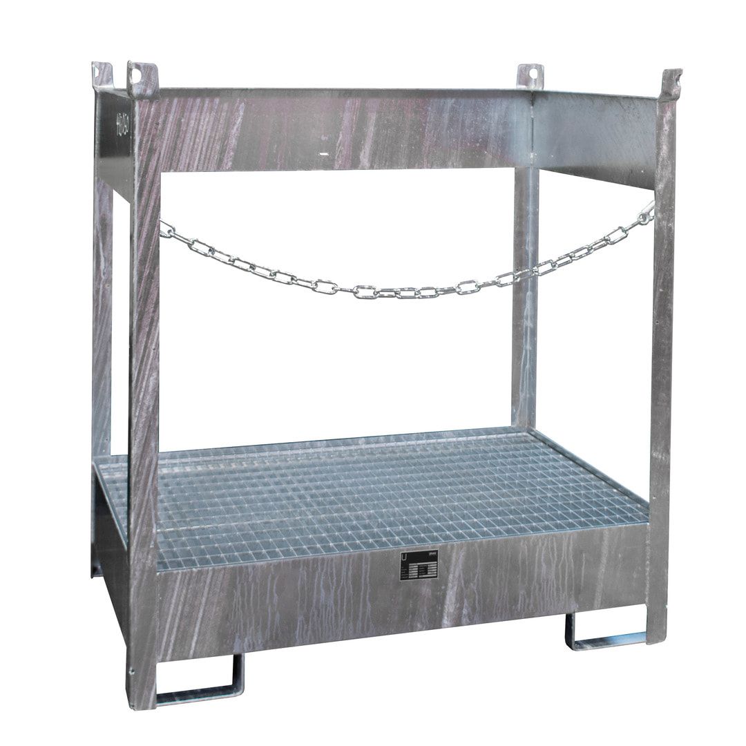Fass-Stapelpalette - für 2 x 200-l-Fässer - Volumen 210 l - 1.495 x 1.410 x 920 mm (HxBxT) - offene Seiten - feuerrot