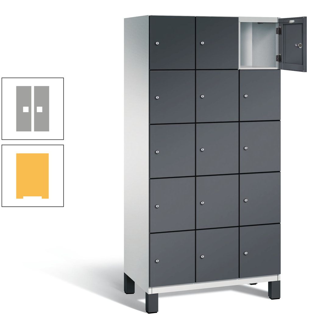 Fächerschrank, Stahlschrank, 15 Fächer, Türöffnungsbegrenzer, Füße, 1.980 x 900 x 525 mm (HxBxT), Korpus anthrazitgrau, Front anthrazitgrau
