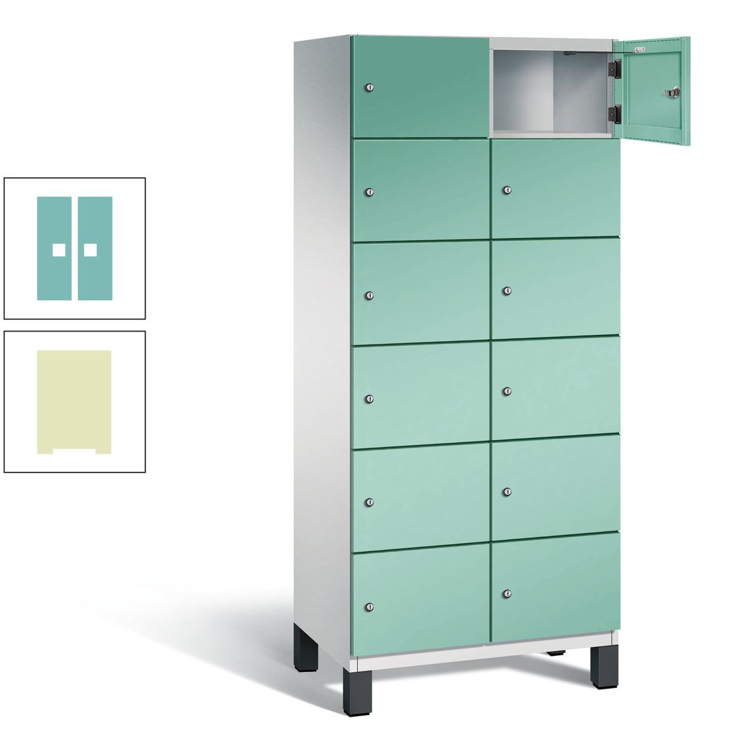 Fächerschrank, Stahlschrank, 12 Fächer, Türöffnungsbegrenzer, Füße, 1.980 x 800 x 525 mm (HxBxT), Korpus anthrazitgrau, Front anthrazitgrau