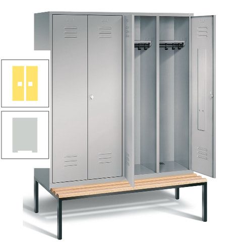 Doppel-Spindschrank, Buche Sitzbank untergebaut, 4 Abteile a 400 mm, Korpus lichtgrau, Tür anthrazitgrau, 2.090 x 1.590 x 815 mm (HxBxT)