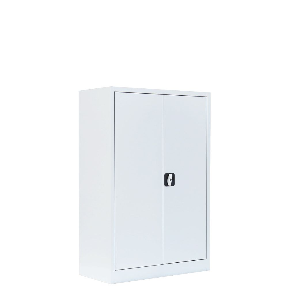 Aktenschrank, Büroschrank, abschließbar, Flügeltüren, 2 Fachböden, 1.200 x 925 x 422 mm (HxBxT), Stahl, Korpus und Türen in lichtgrau