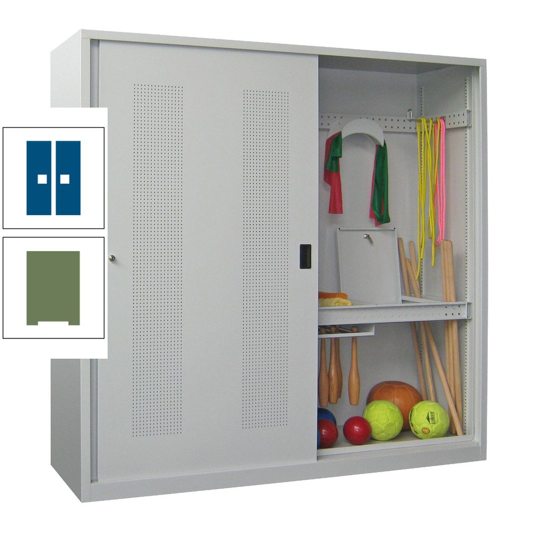 Ballschrank - Schiebetüren mit Lochfeld - Trennwand - 1.950x2.000x600 mm (HxBxT) - anthrazitgrau