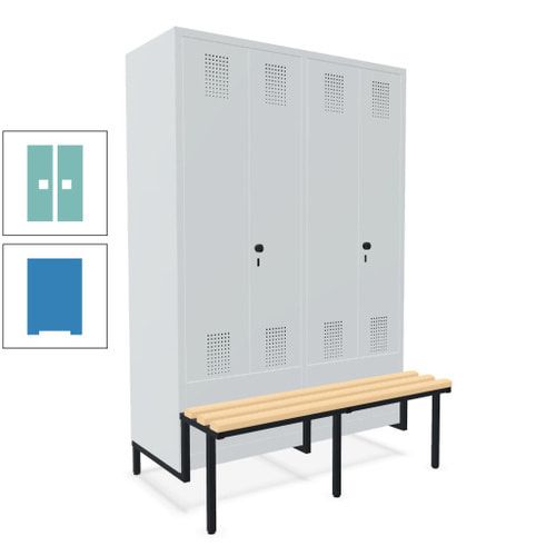 Doppel-Spind, Garderobenschrank, Buche Sitzbank integriert, 4 Abteile 300 mm, Korpus anthrazitgrau, Tür anthrazitgrau, 1.850 x 1.200 x 815 mm (HxBxT)