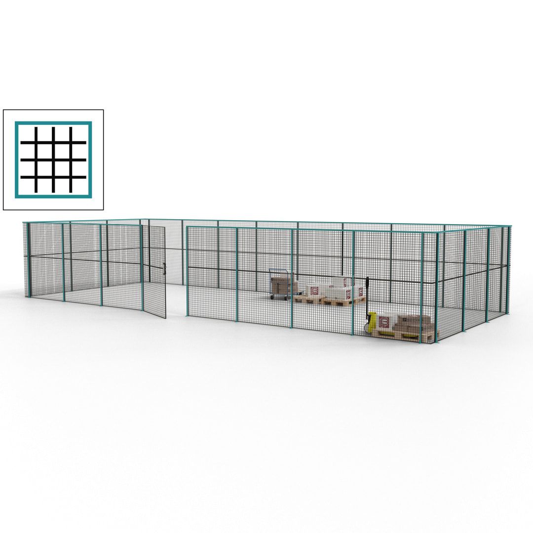 Maschinen Schutzgitter - Hallentrennwand - Sicherheitszaun - Tür - 33 m - 2.200 x 12.400 x 4.900 mm (HxBxT) - enzianblau
