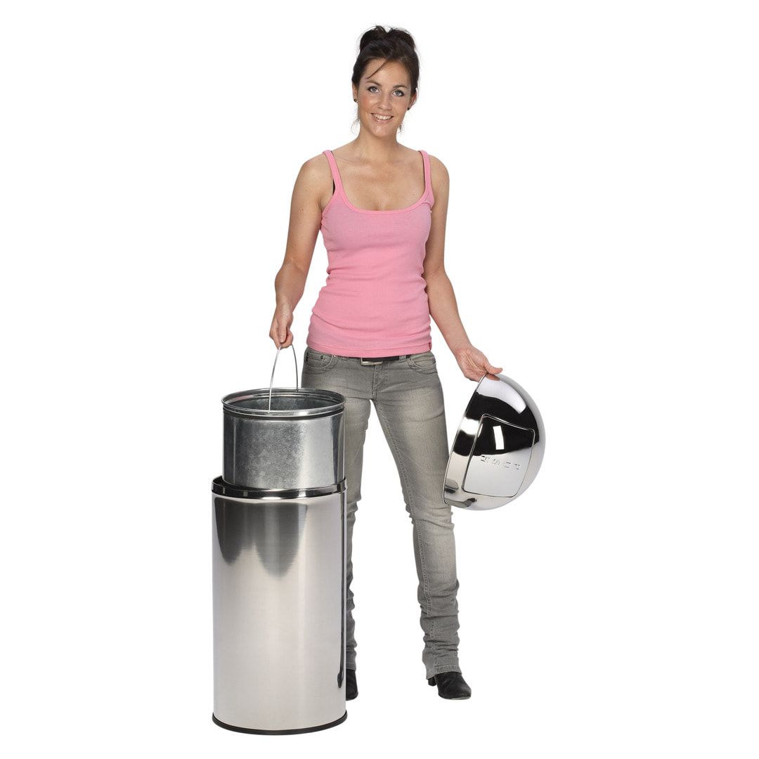 Mülleimer mit Edelstahl Einwurfklappe - rund - Volumen 50 l - 740 x 350 x 350 mm (HxBxT) - Edelstahl, matt